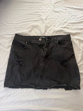 Wax Jean Black Distressed Denim Mini Skirt